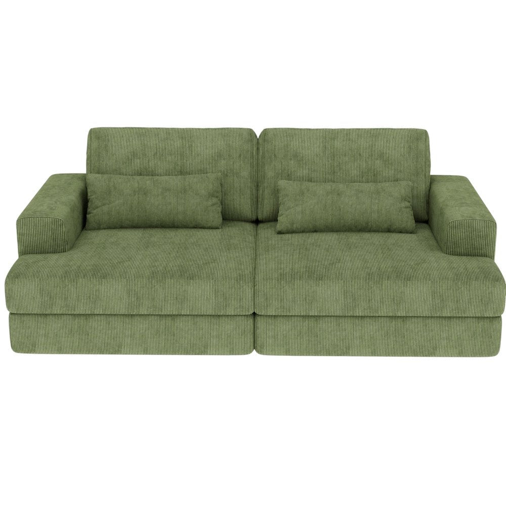 93" Green Corduroy Modular Stainless Steel Sleeper Sofa With Toss Pillows HomeRoots
