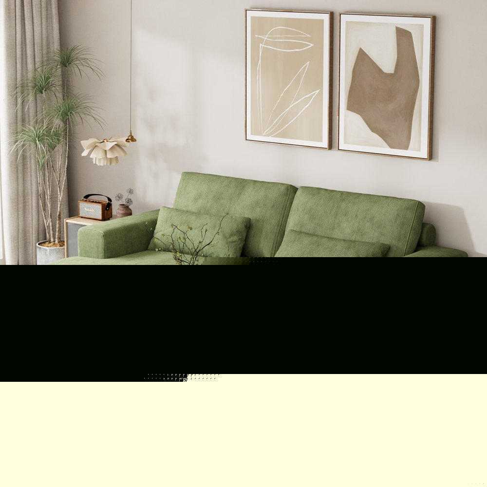 93" Green Corduroy Modular Stainless Steel Sleeper Sofa With Toss Pillows HomeRoots