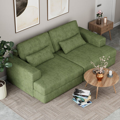 93" Green Corduroy Modular Stainless Steel Sleeper Sofa With Toss Pillows HomeRoots