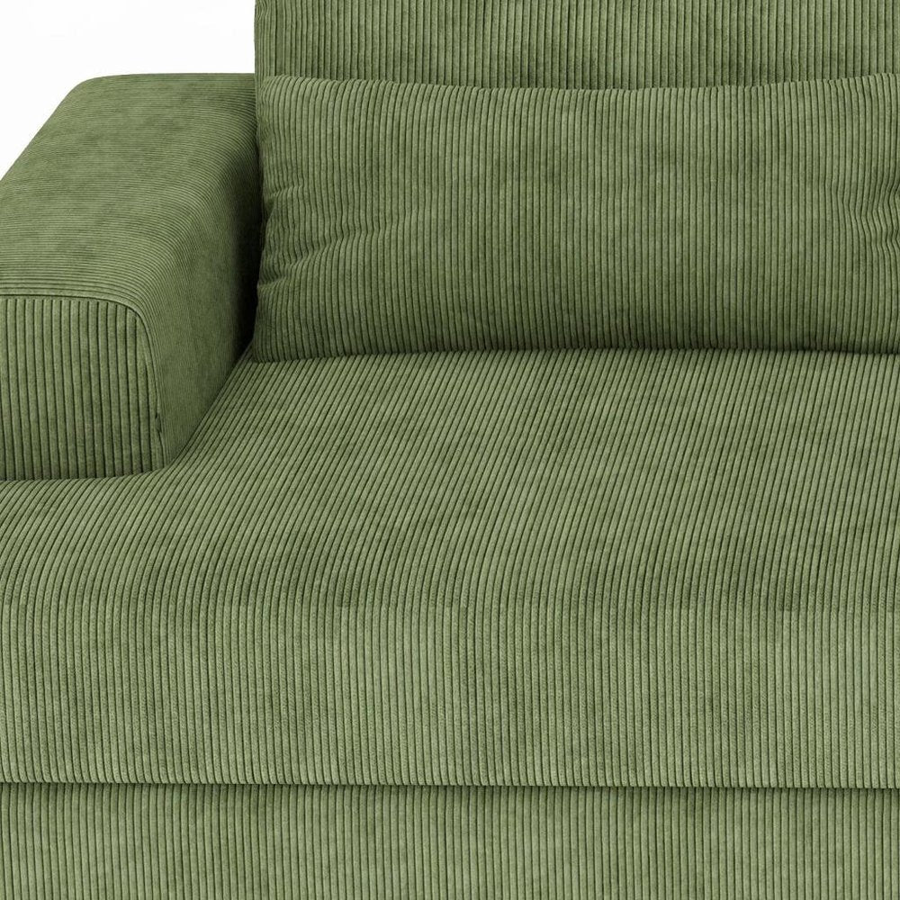 93" Green Corduroy Modular Stainless Steel Sleeper Sofa With Toss Pillows HomeRoots