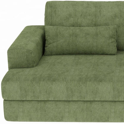 93" Green Corduroy Modular Stainless Steel Sleeper Sofa With Toss Pillows HomeRoots