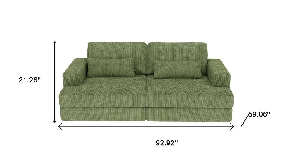 93" Green Corduroy Modular Stainless Steel Sleeper Sofa With Toss Pillows HomeRoots