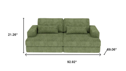 93" Green Corduroy Modular Stainless Steel Sleeper Sofa With Toss Pillows HomeRoots