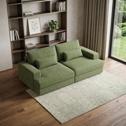 93" Green Corduroy Modular Stainless Steel Sleeper Sofa With Toss Pillows HomeRoots