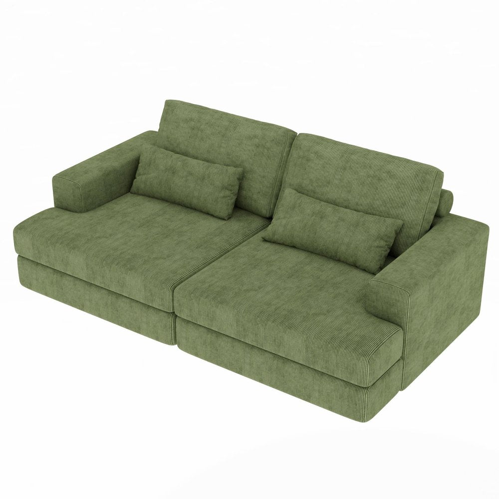 93" Green Corduroy Modular Stainless Steel Sleeper Sofa With Toss Pillows HomeRoots