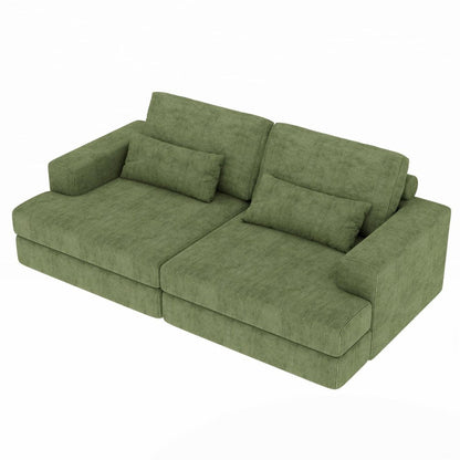 93" Green Corduroy Modular Stainless Steel Sleeper Sofa With Toss Pillows HomeRoots