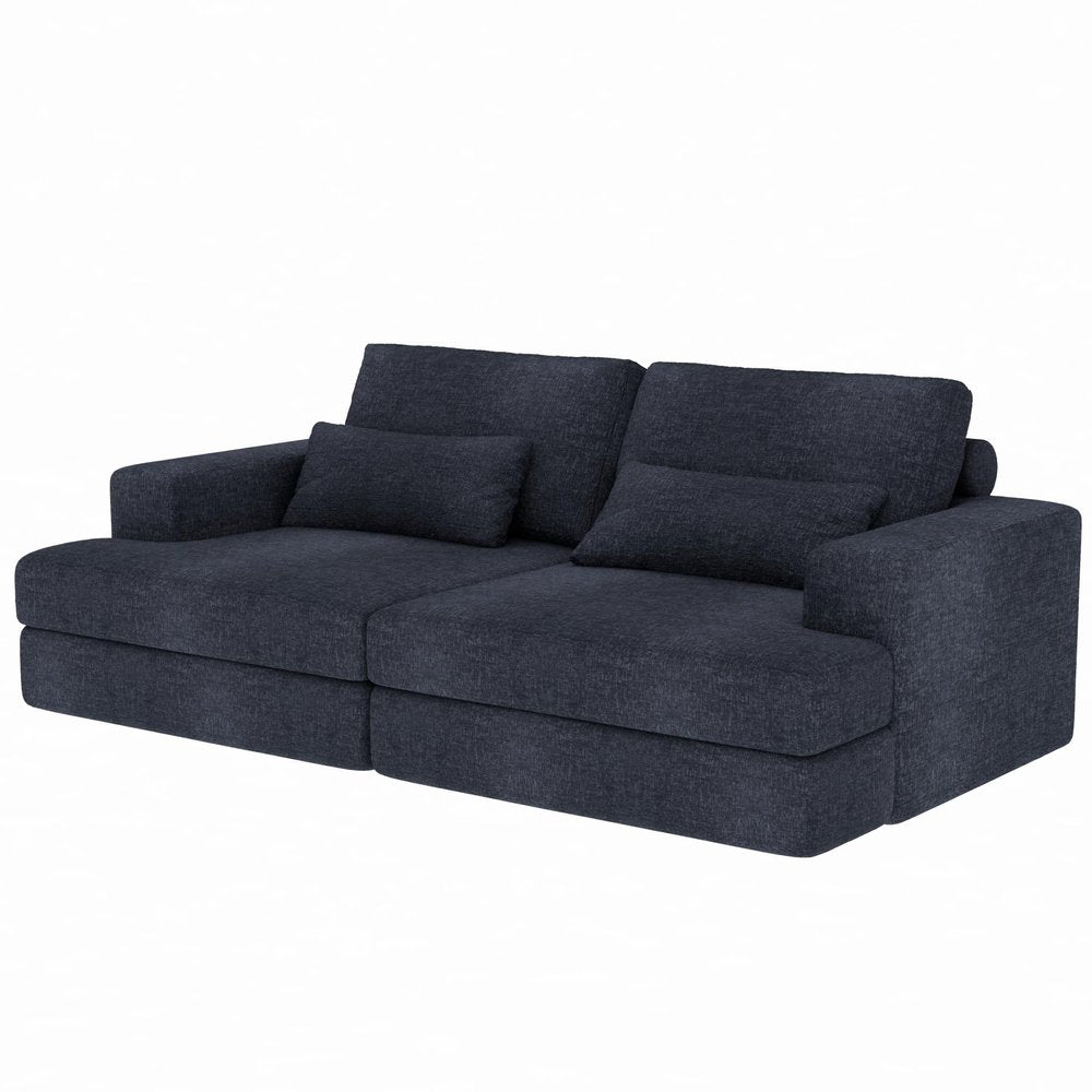93" Blue Chenille Modular Stainless Steel Sleeper Sofa With Toss Pillows HomeRoots