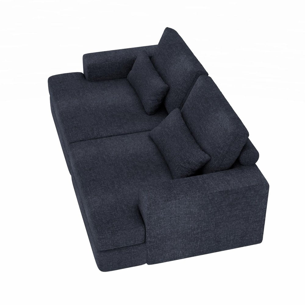 93" Blue Chenille Modular Stainless Steel Sleeper Sofa With Toss Pillows HomeRoots