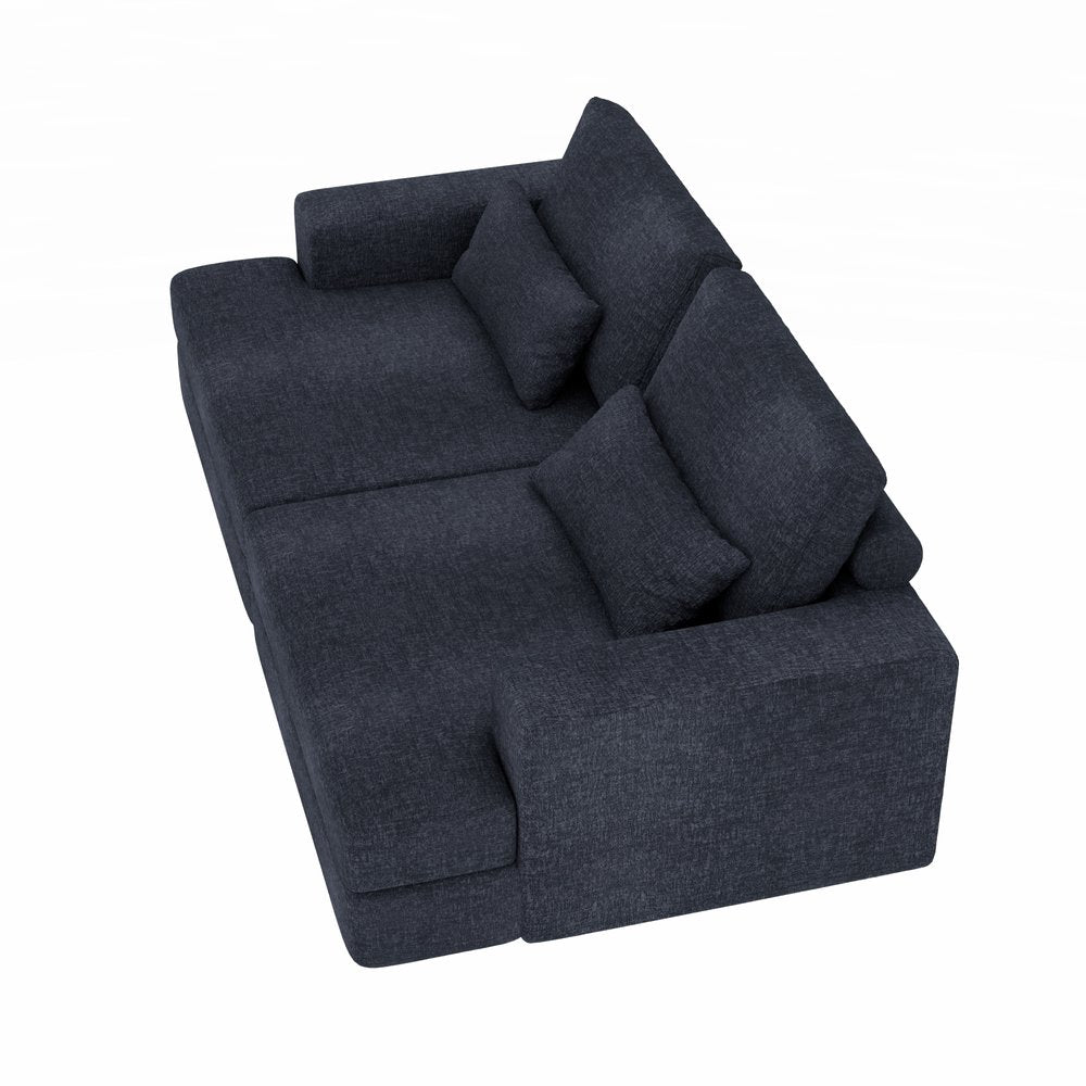 93" Blue Chenille Modular Stainless Steel Sleeper Sofa With Toss Pillows HomeRoots