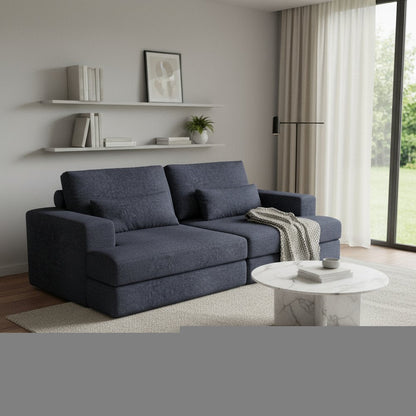 93" Blue Chenille Modular Stainless Steel Sleeper Sofa With Toss Pillows HomeRoots