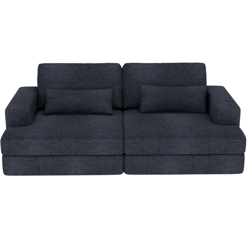 93" Blue Chenille Modular Stainless Steel Sleeper Sofa With Toss Pillows HomeRoots