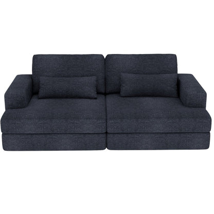 93" Blue Chenille Modular Stainless Steel Sleeper Sofa With Toss Pillows HomeRoots