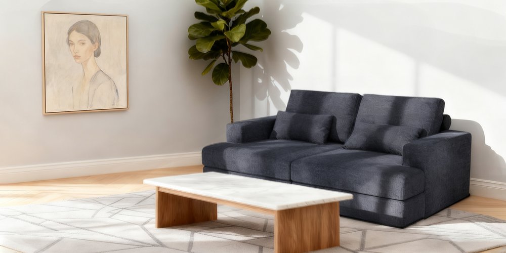 93" Blue Chenille Modular Stainless Steel Sleeper Sofa With Toss Pillows HomeRoots