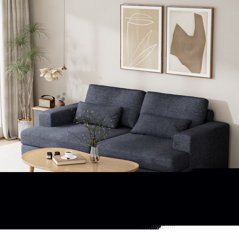 93" Blue Chenille Modular Stainless Steel Sleeper Sofa With Toss Pillows HomeRoots