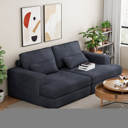 93" Blue Chenille Modular Stainless Steel Sleeper Sofa With Toss Pillows HomeRoots