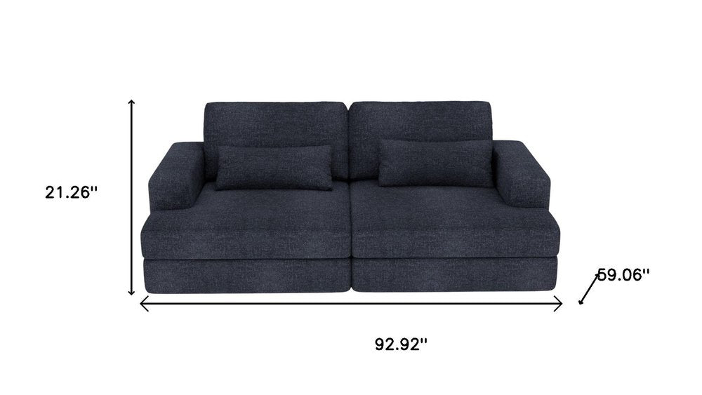 93" Blue Chenille Modular Stainless Steel Sleeper Sofa With Toss Pillows HomeRoots