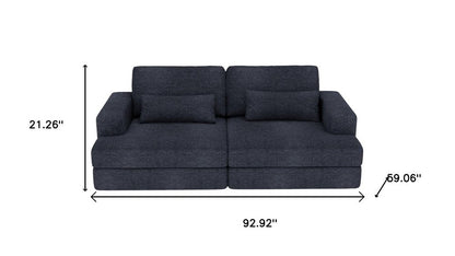 93" Blue Chenille Modular Stainless Steel Sleeper Sofa With Toss Pillows HomeRoots