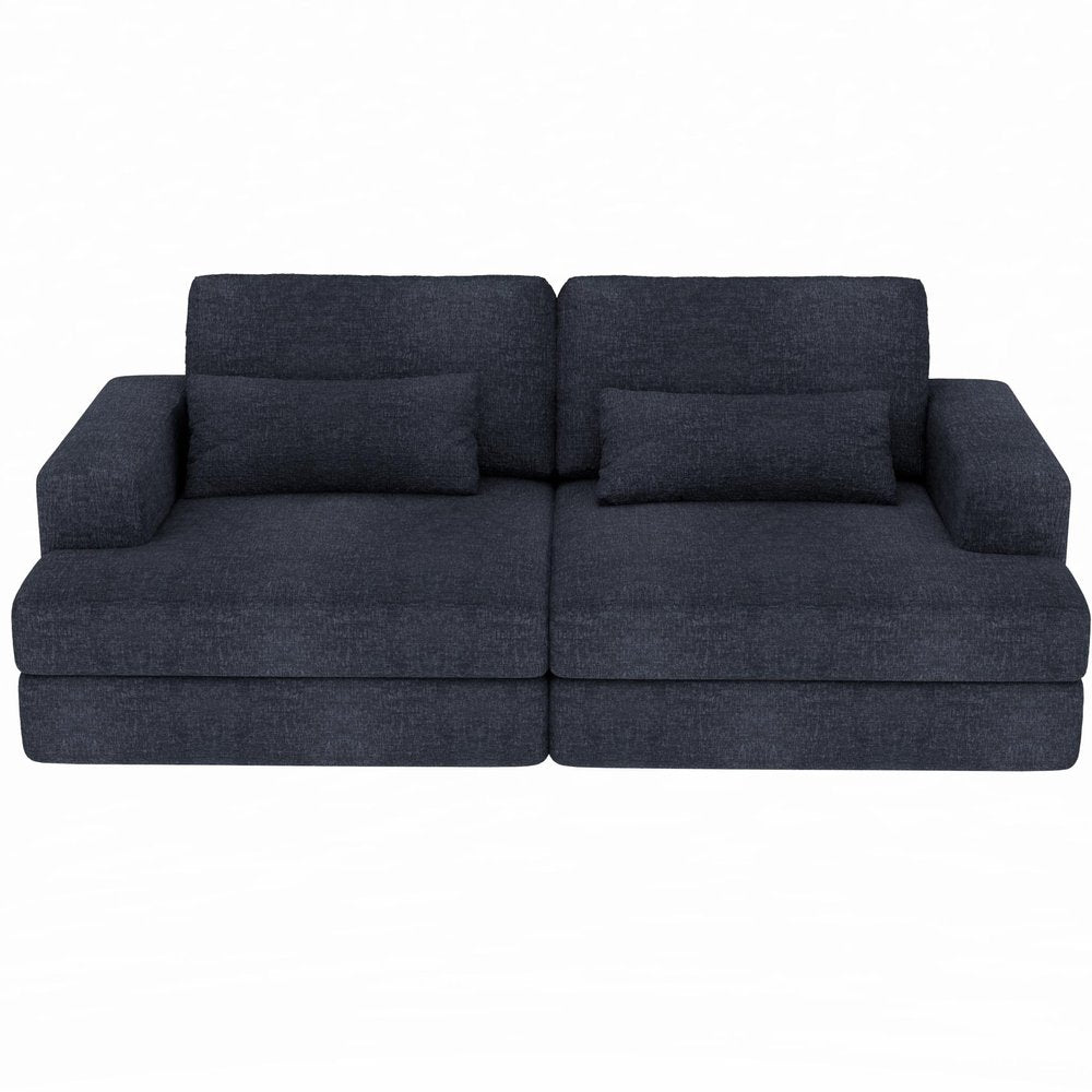 93" Blue Chenille Modular Stainless Steel Sleeper Sofa With Toss Pillows HomeRoots
