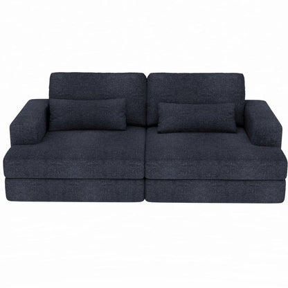 93" Blue Chenille Modular Stainless Steel Sleeper Sofa With Toss Pillows HomeRoots