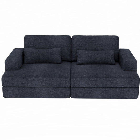 93" Blue Chenille Modular Stainless Steel Sleeper Sofa With Toss Pillows HomeRoots