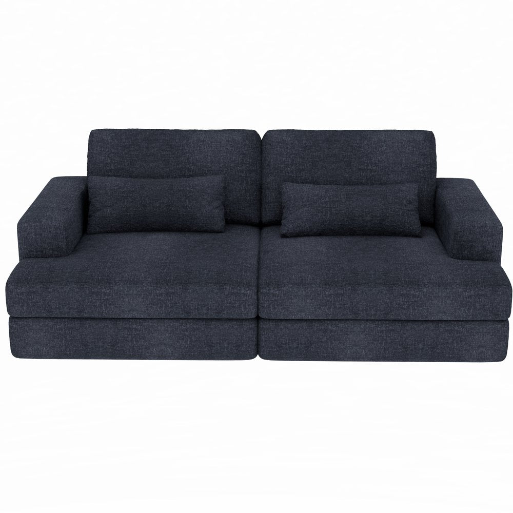 93" Blue Chenille Modular Stainless Steel Sleeper Sofa With Toss Pillows HomeRoots