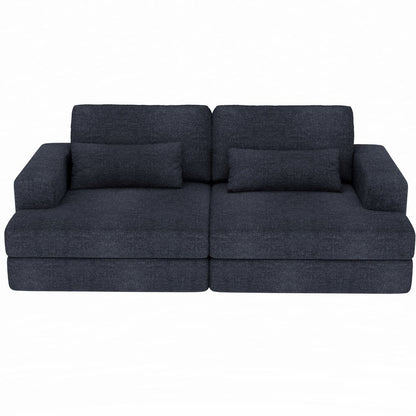 93" Blue Chenille Modular Stainless Steel Sleeper Sofa With Toss Pillows HomeRoots