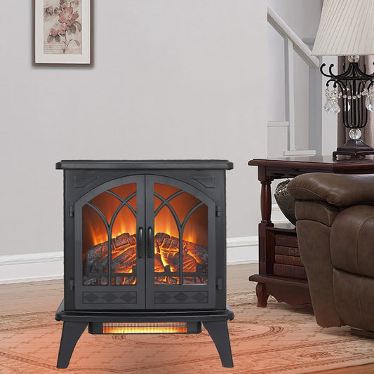 24" Black Carved Geometric Metal Electric Fireplace HomeRoots