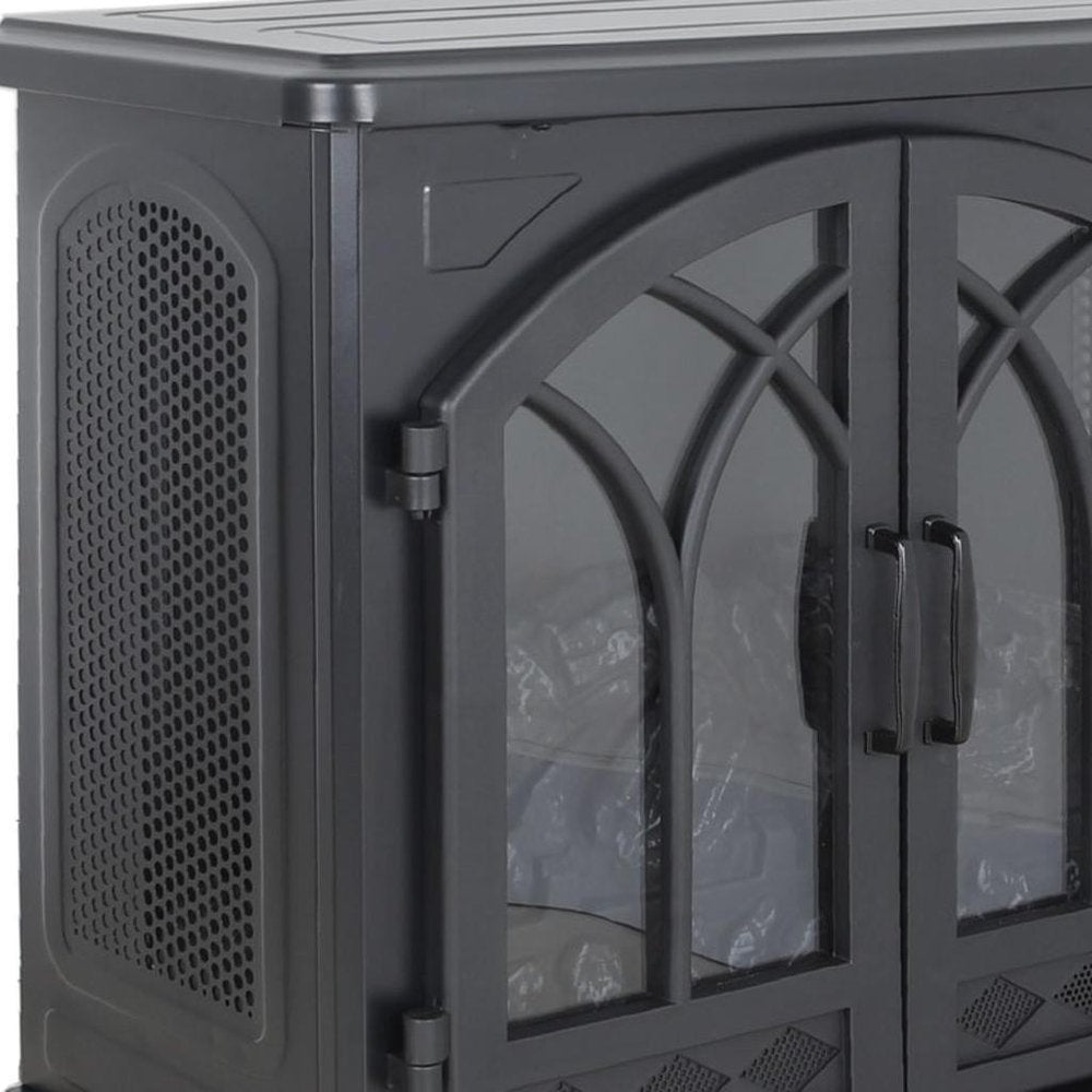 24" Black Carved Geometric Metal Electric Fireplace HomeRoots