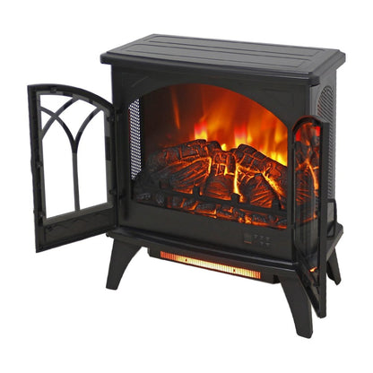 24" Black Carved Geometric Metal Electric Fireplace HomeRoots