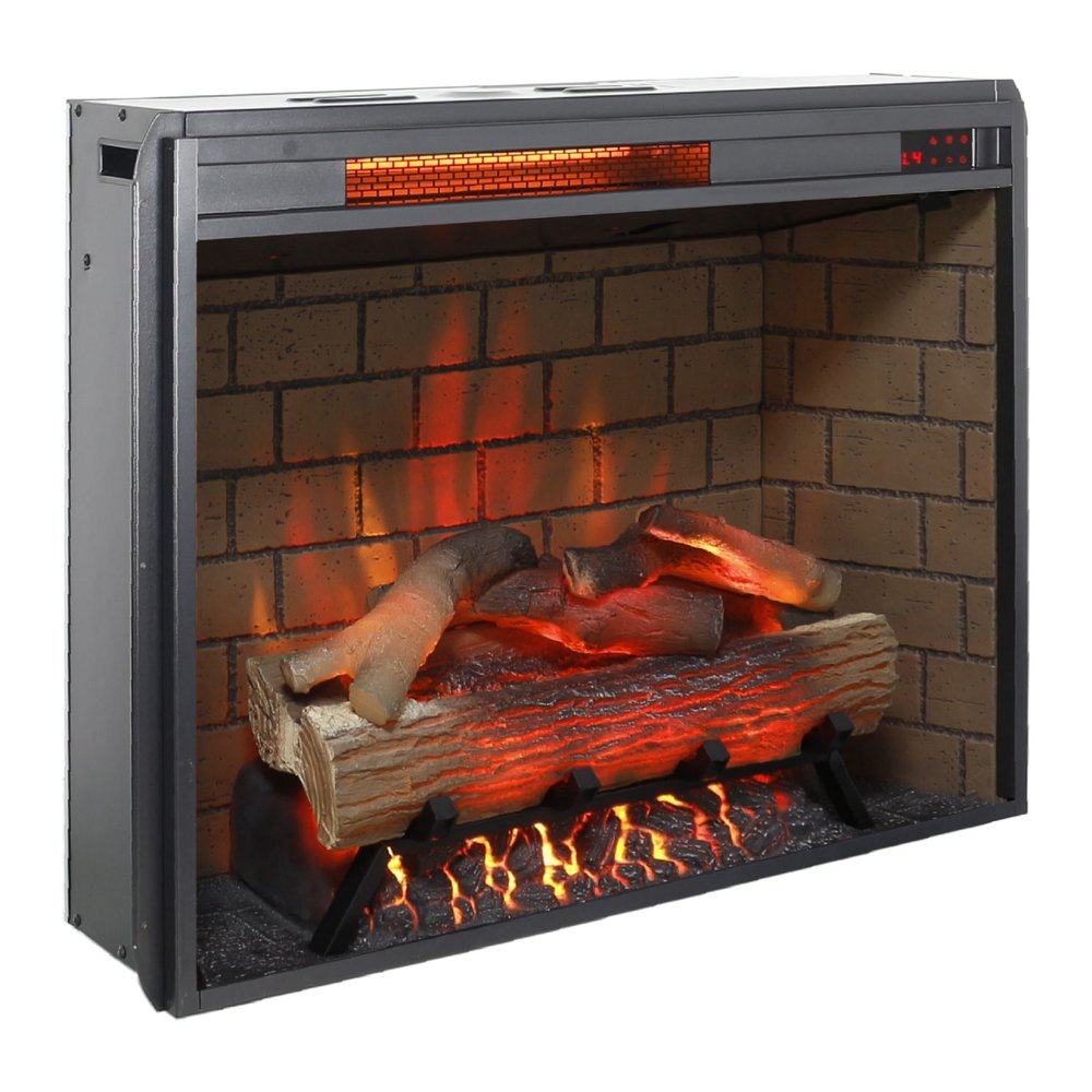 28" Black Faux Brick Metal Electric Fireplace And Speaker HomeRoots
