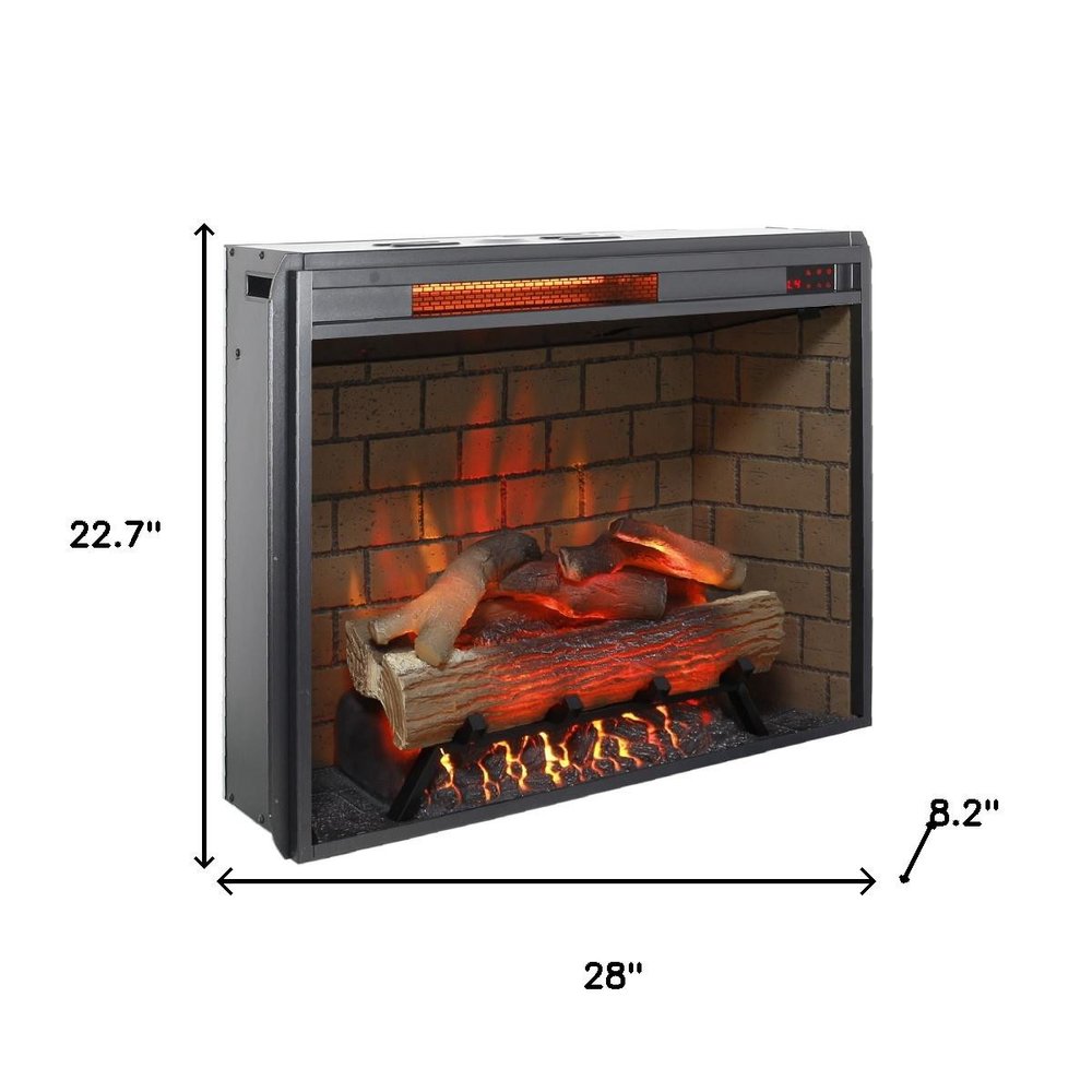 28" Black Faux Brick Metal Electric Fireplace And Speaker HomeRoots