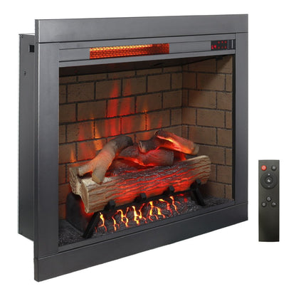 28" Black Faux Brick Metal Electric Fireplace And Speaker HomeRoots