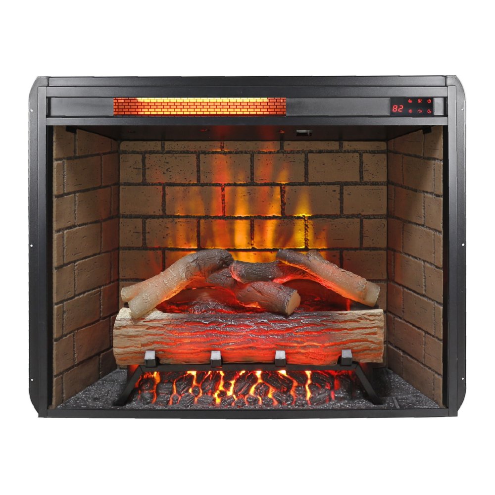 28" Black Faux Brick Metal Electric Fireplace And Speaker — view 5