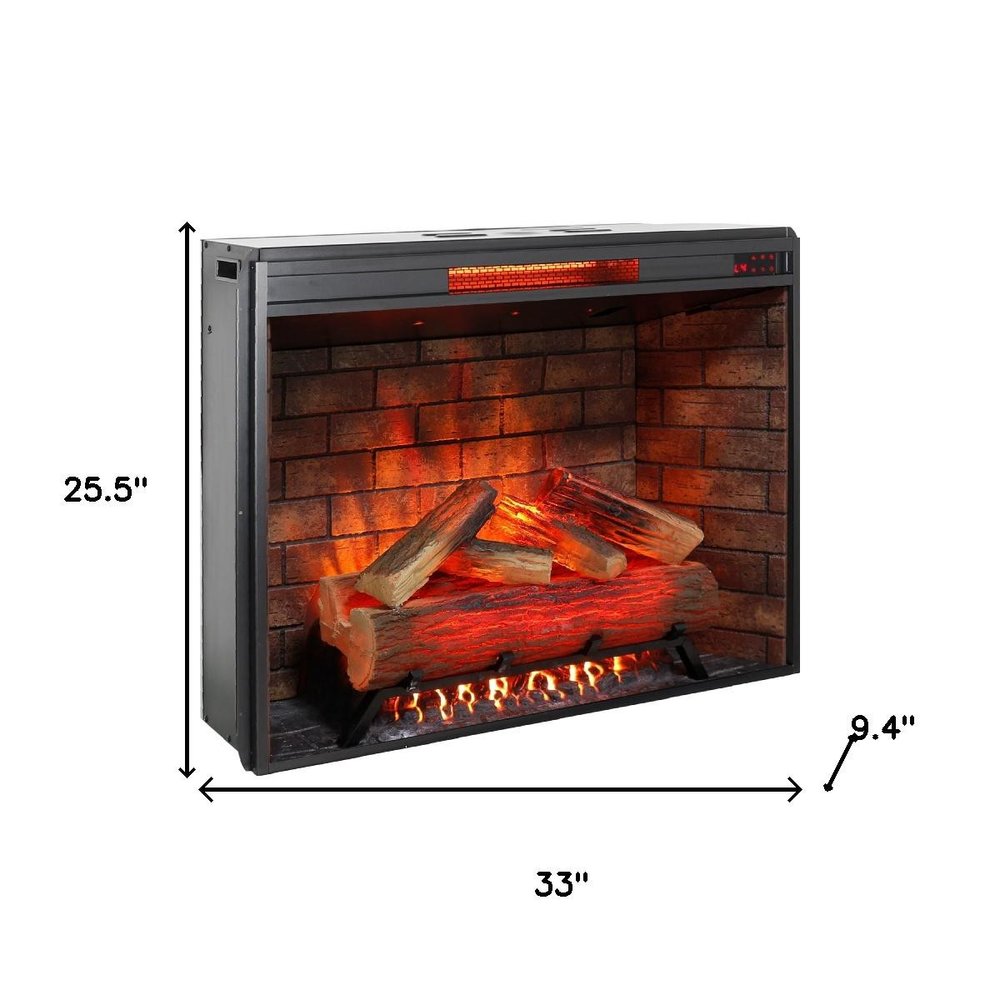 33" Black Faux Brick Metal Free Standing Electric Fireplace And Speaker — view 3