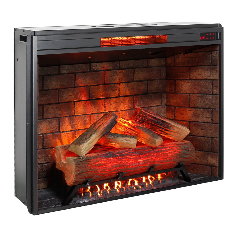 33" Black Faux Brick Metal Free Standing Electric Fireplace And Speaker — view 1