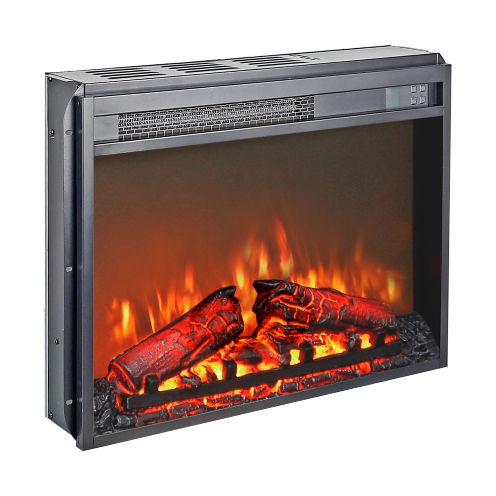 24" Black Metal Electric Fireplace Insert With LED HomeRoots