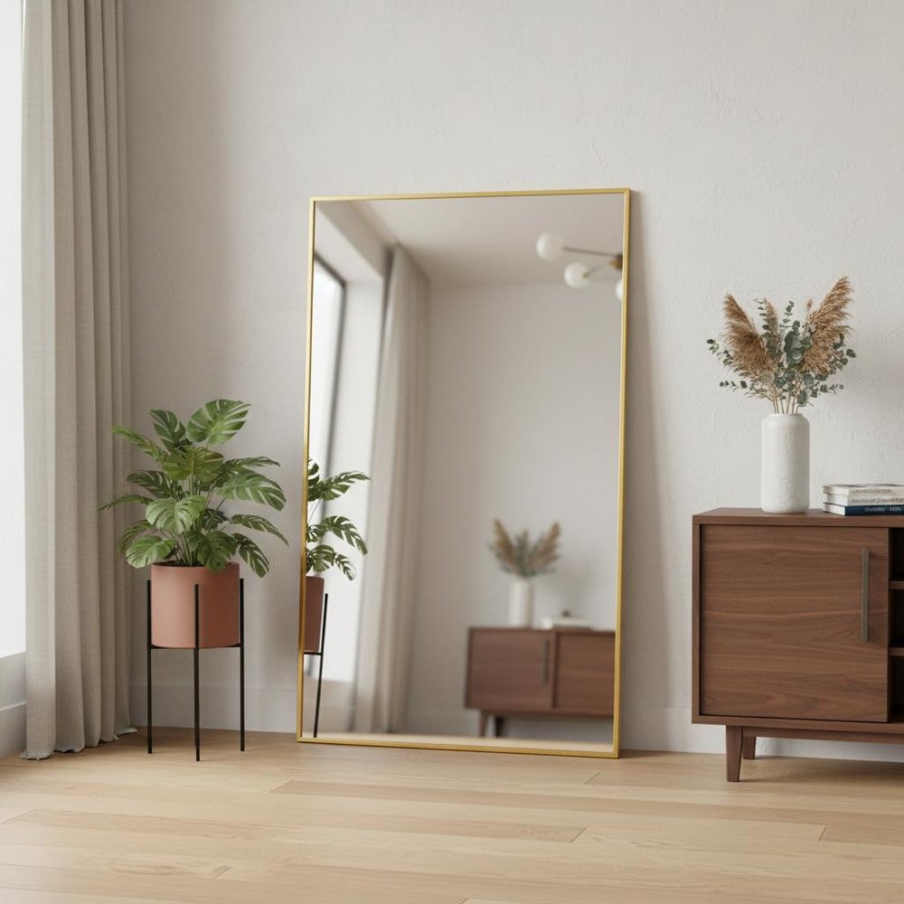 59" Gold Aluminum Leaning Framed Full Length Mirror — view 6