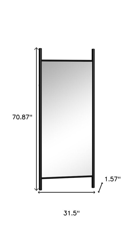 71" Black Wood Leaning Ladder Framed Full Length Mirror — view 4