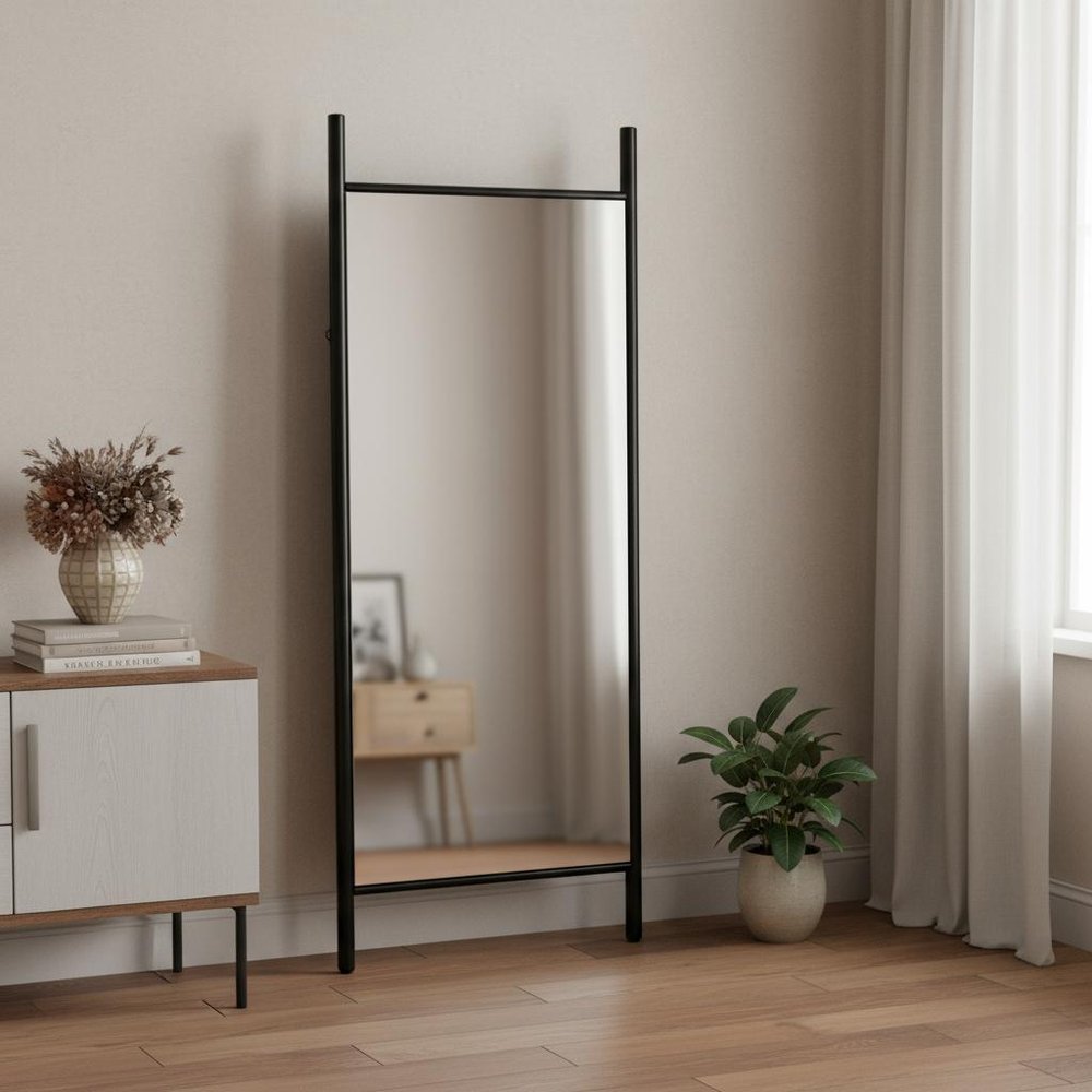 71" Black Wood Leaning Ladder Framed Full Length Mirror — view 6