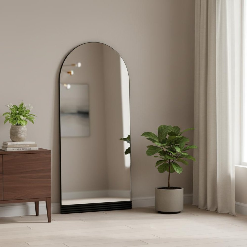 71" Black Wood Arch Wall Mount And Leaning Framed Full Length Mirror — view 6