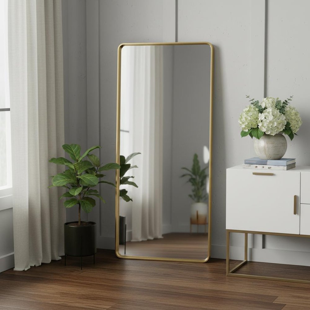 71" Gold Aluminum Leaning Framed Full Length Mirror HomeRoots
