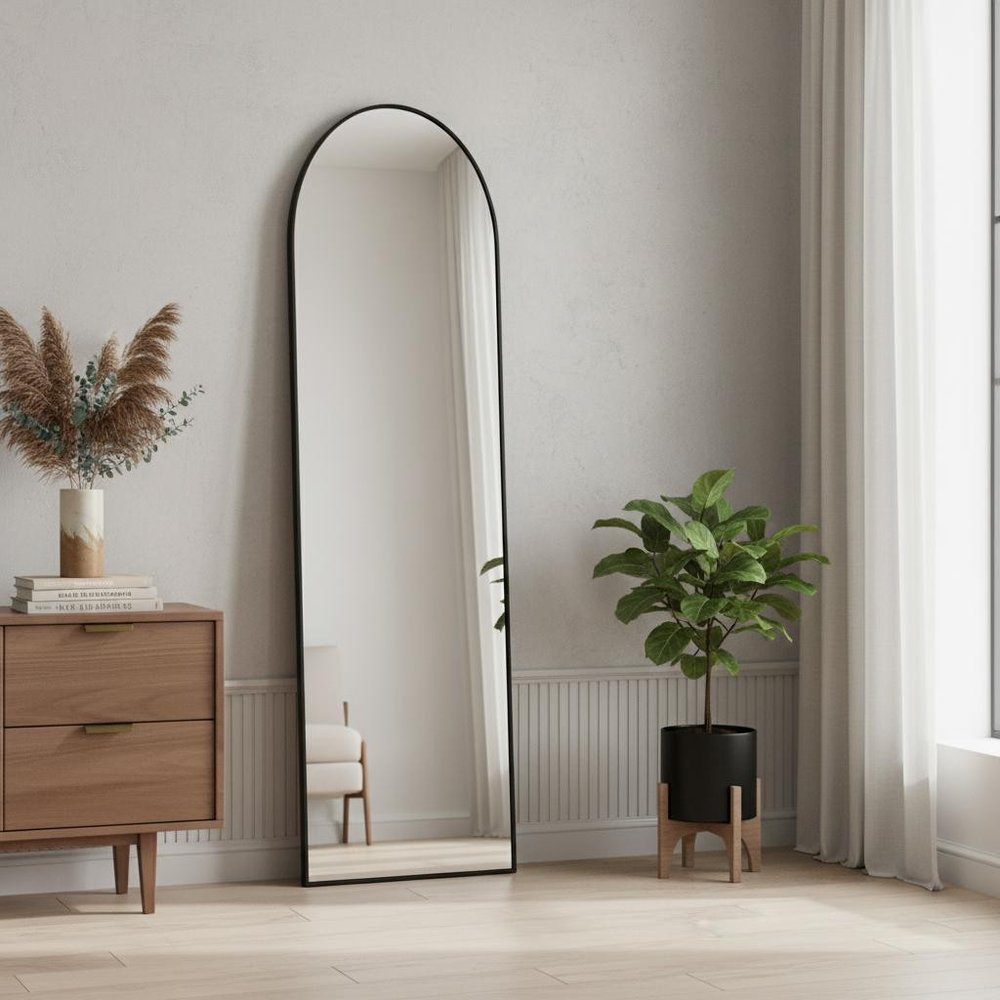 59" Black Aluminum Arch Freestanding Or Wall Mount Framed Full Length Mirror HomeRoots