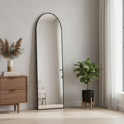 59" Black Aluminum Arch Freestanding Or Wall Mount Framed Full Length Mirror HomeRoots