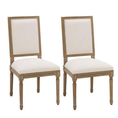 Set of Two Beige And Natural Linen And Solid Wood Dining Side Chairs HomeRoots