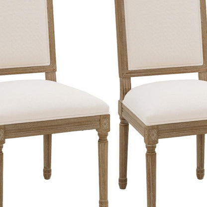 Set of Two Beige And Natural Linen And Solid Wood Dining Side Chairs HomeRoots