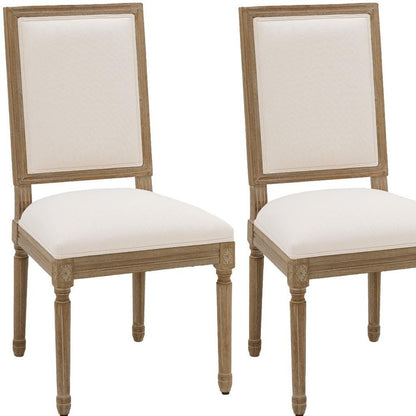 Set of Two Beige And Natural Linen And Solid Wood Dining Side Chairs HomeRoots