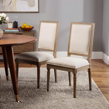 Set of Two Beige And Natural Linen And Solid Wood Dining Side Chairs HomeRoots