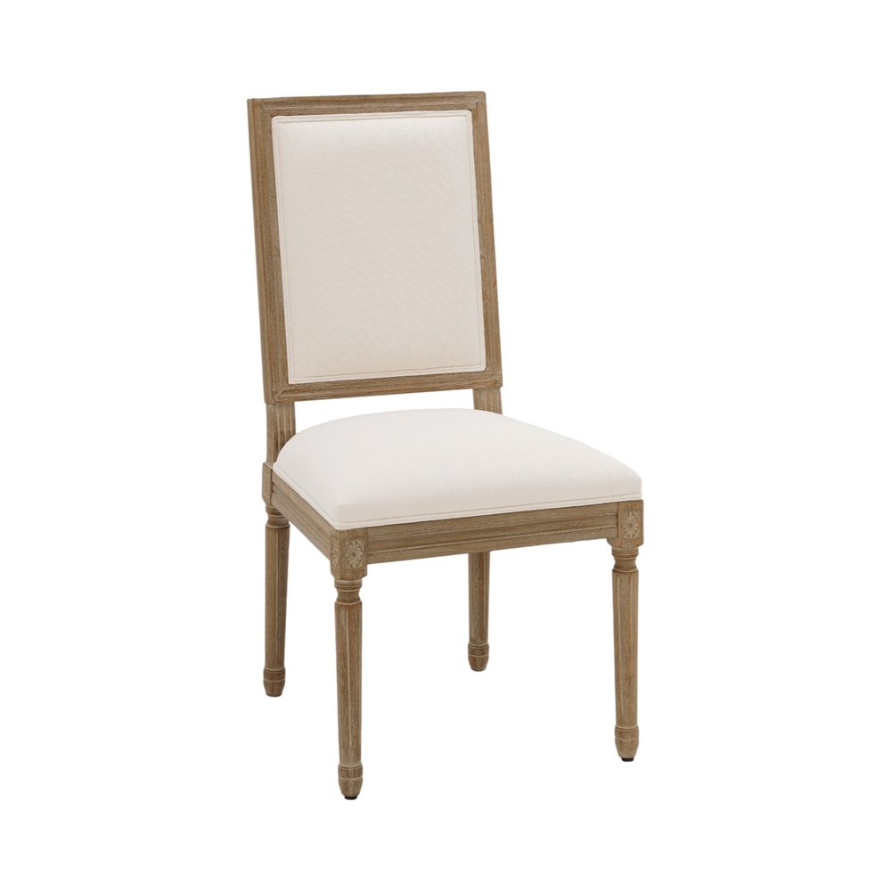 Set of Two Beige And Natural Linen And Solid Wood Dining Side Chairs — view 4