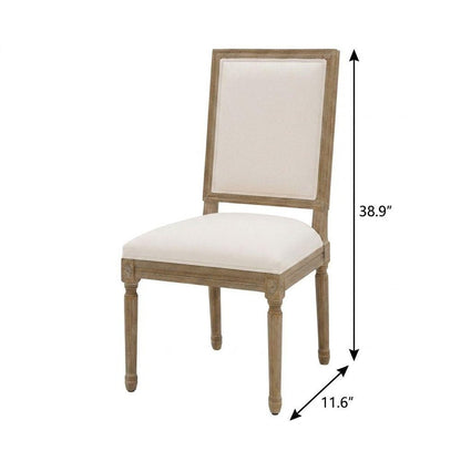 Set of Two Beige And Natural Linen And Solid Wood Dining Side Chairs HomeRoots