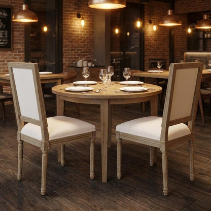 Set of Two Beige And Natural Linen And Solid Wood Dining Side Chairs HomeRoots